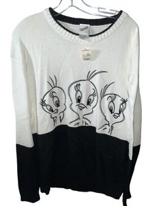 NWT Warner Brothers Black/White TWEETY BIRD Pullover Sweater Sz XL - Picture 1 of 2