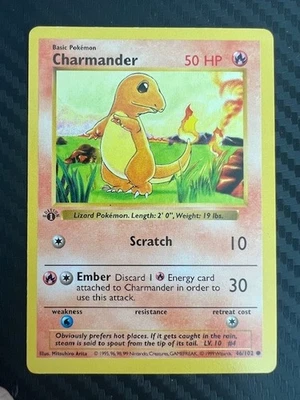 Pokémon TCG Charmander 46/102 1st Edition Shadowless Base Set VLP - Image 1 of 2
