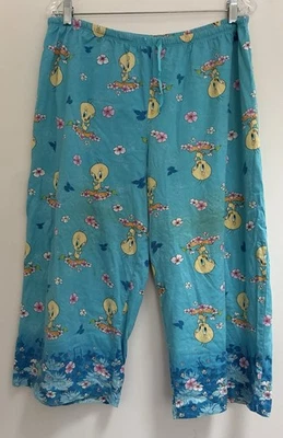 Warner Bros. Women's Floral Tweety Bird Adjustable Waist Capri PJ Pants Blue L - Image 1 of 4