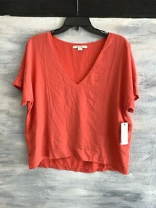 NEW! COOPER & ELLA 'Holly' Deep V-Neck Tee Blouse Top, Size S - Orange - Picture 1 of 10