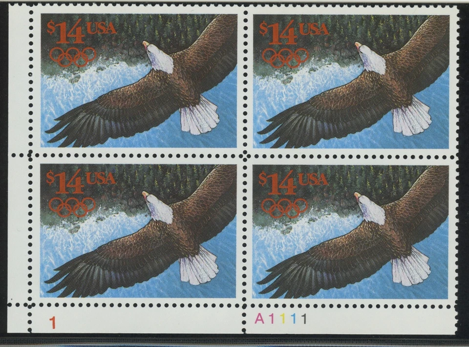 US, Scott # 2542 $14 Plate Block of 4 1991 Eagle in Flight Mint Never Hinged GEM - Image 1 of 1