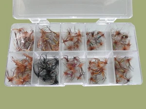 Boxed Trout flies, 80 Per Box, Daddy long Legs & Hoppers, Mixed type & Size - Picture 1 of 10