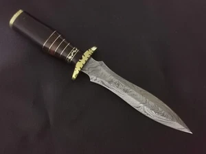 12.5" CUSTOM HAND MADE DAMASCUS STEEL DAGGER WOOD & HORN HANDLE W/SHEATH 4911 - Picture 1 of 7