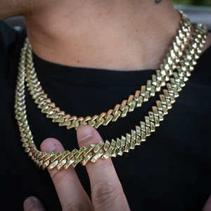 Herren Miami Zinken kubanische Gliederkette echt 18 Karat Gelbgold massiv Edelstahl - Bild 1 von 3