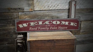 Custom Family Welcome Lake House Sign - Rustic Hand Made Vintage Wood - Picture 1 of 2
