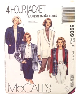 McCall's Sewing Pattern 5909 Women's 4 Hour Jacket Size 14-16-18 Vtg 1992 Uncut - Picture 1 of 3