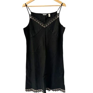 Kleen Black Floral Embroidered 100% Linen A-Line V-Neck Tank Dress Size XL - Imagen 1 de 6
