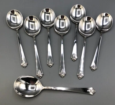 Castle Rose by Royal Crest Sterling Silver set of 8 Cream Soup Spoons 6.25" - Image 1 of 3