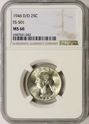 1946-D/D 25c Washington Quarter FS-501 NGC MS66 Pop 3/0 - Image 1 of 4