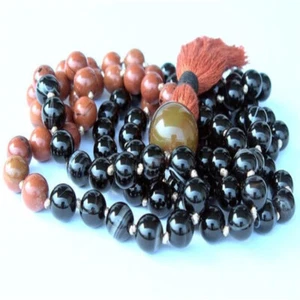 8mm Energy Rhodochrosite obsidian Tassel necklace 108 Beads Metal Bohemian - Foto 1 di 4