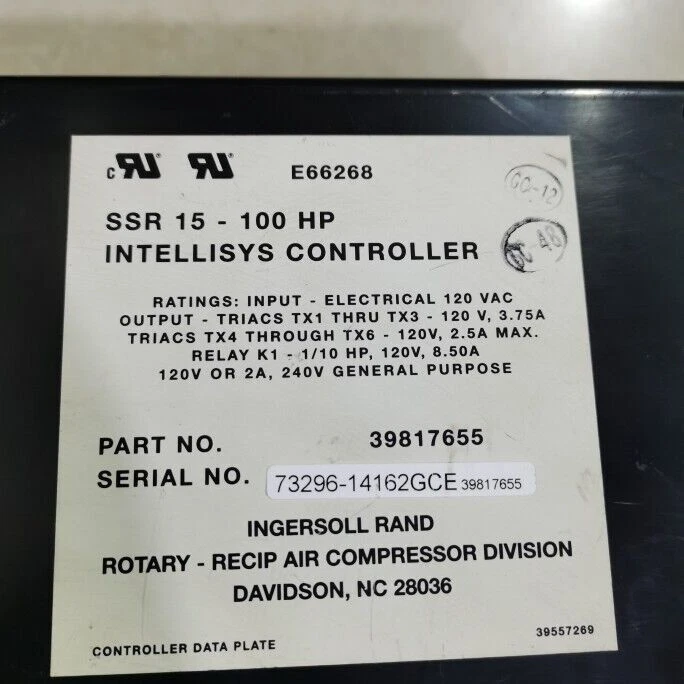 New In Box INGERSOLL RAND For SSR15-100HP 39817655 120VAC 3.75A UNMP Controller - Image 1 of 1