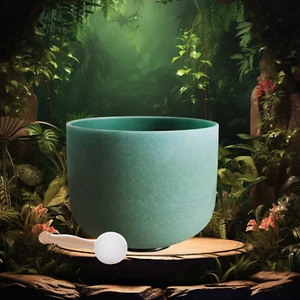 TRAYAYA Emerald C Note Root Chakra Frosted Quartz Crystal Singing Bowl 8 inch - Picture 1 of 6