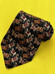 Auténtica corbata SALVATORE FERRAGAMO diseño caballo de guerra en negro 100 % seda - Imagen 1 de 12