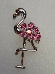 Pink Crystal Flamingo Brooch Stork Florida Bird Beach Zoo Sanctuary Gulf - Picture 1 of 2