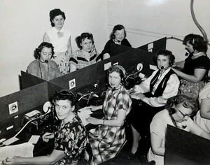 Vintage Telegram Telephone Telegraph Operators Photo Office Pool 1940-50s - Picture 1 of 5