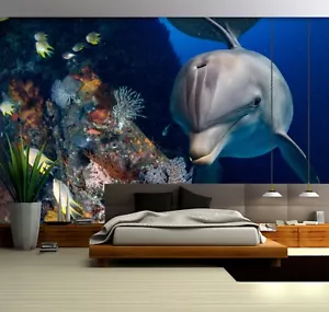 3D Sea Dolphin J338 Wallpaper Mural Wall Print Wall Wallpaper Murals Honey - Picture 1 of 11