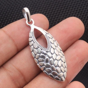 "Colgante de plata esterlina 925 de diseñador liso hecho a mano joyería de plata esterlina de 1,8" - Imagen 1 de 2