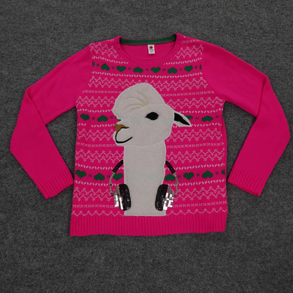 Total Niña Suéter Niñas XXL Talla Grande Rosa Tejido Llama Auriculares Bling Hearts Foto 1 de 4