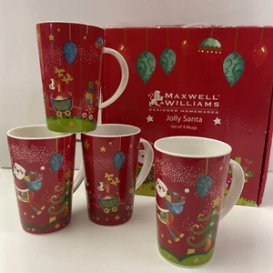 4 x Jolly Santa Mugs by Maxwell Williams with Box - Porcelain Christmas Cups - Picture 1 of 18