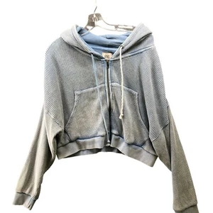 Urban Outfitters BDG Waffle Knit Zip Hoodie Womens M Blue Sunwashed Slouchy - Picture 1 of 10