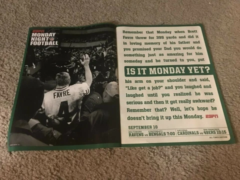 2007 MONDAY NIGHT FOOTBALL ESPN Poster Print Ad BRETT FAVRE GREEN BAY PACKERS Cover