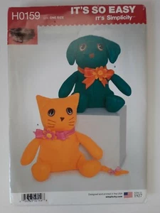 Dog, Cat, Simplicity H0159 Stuffed Toy Sewing Pattern UNCUT craft, button eyes - Picture 1 of 2