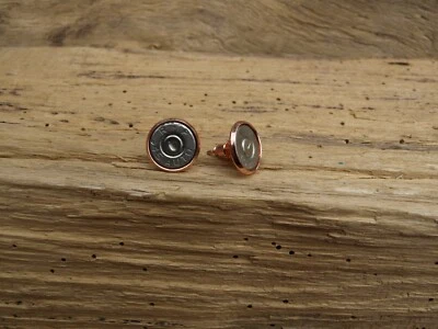 Aretes bala automáticos 45 de acero inoxidable de oro rosa. Cristal opcional. Foto 1 de 4