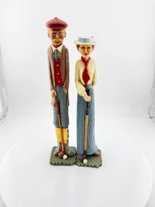 Estatuillas de pareja de golf estilo vintage - arte popular pintado a mano decoración deportiva. 7,5 pulgadas - Imagen 1 de 10