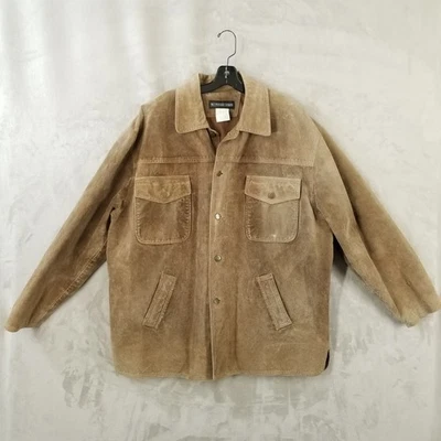 J Peterman Barn Jacket Men Large Brown Suede Lined Pockets Outdoor Sportsman - Image 1 of 4