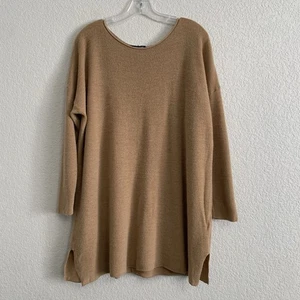 Eileen Fisher Sweater Womens XL Extra Fine Merino Wool Tunic Camel Italian Yarn - Picture 1 of 16