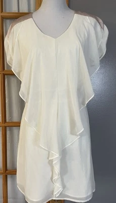 Mini Vestido Esley Chifón Volantes Para Mujer Talla M Marfil Beige Hada Moderno Clásico Foto 1 de 4