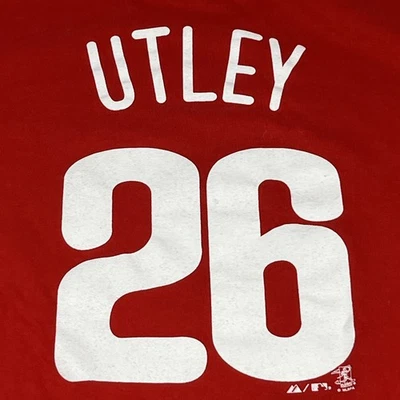 Chase Utley Philadelphia Phillies T Shirt Sz L Majestic MLB Baseball Shirsey #26 - Image 1 of 4