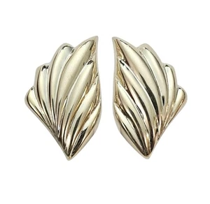 Sterling Silver Italy Puffy Fan, Plume Clip On Earrings Modernist Shell - Picture 1 of 12