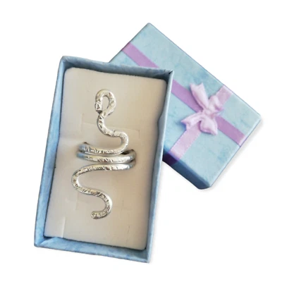 Anello grande Serpente gioielli Wire alluminio colore argento idea regalo unisex - Immagine 1 di 4