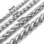 18"-26" Men Stainless Steel Silver Braided Wheat Link Chain Necklace 3/4/5/6mm