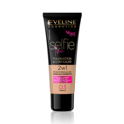 Eveline Selfie Time 2 in 1 Covering Foundation & Concealer - 03 Vanilla 30ml - Image 1 of 2