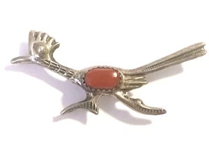 Vintage Native American Navajo Sterling Koralle Straße Läufer Pin Brosche (1561) - Bild 1 von 4