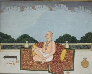 INDIAN MINIATURE WATERCOLOR PAINTING 19th Century Antique MUGHAL - Picture 1 of 3