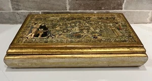 Portagioie vintage fiorentino legno oro specchiato vanità con arte Valois - Italia - Foto 1 di 21