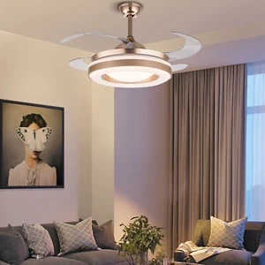 42" LED Ceiling Fan Light Crystal Chandelier Lamp Retractable 4 Blades w/ Remote - Picture 1 of 30