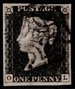 1840 1d Piatto Grigio-Nero 3 OL 4m Croce di Malta Nera Superbo Cat. £ 500,00 - Foto 1 di 1