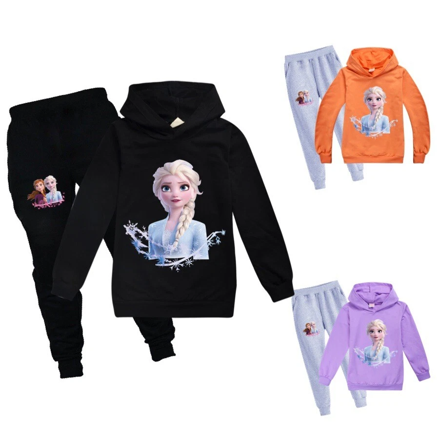 New Kids Girls Frozen Trousers 2Pcs Set Long Sleeve Tracksuit Hoodies Tops+Pants - Image 1 of 1