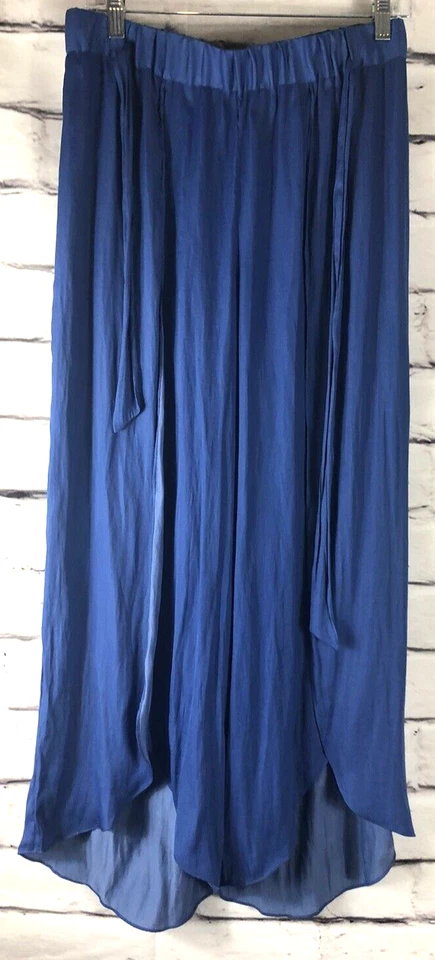 H By Halston Womens Size M Blue Flare Wrap Slit Ankle Pants Belted - Image 1 of 4
