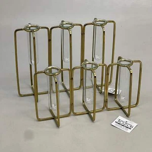 TWO'S COMPANY (SET OF 2) Lavoisier Gold Flower Vases w/ Glass EXF104-S2 - Picture 1 of 15