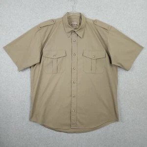 Cabelas Shirt Mens Large Safari Hunting Short Sleeve Tan Canvas Field Vintage - Picture 1 of 9