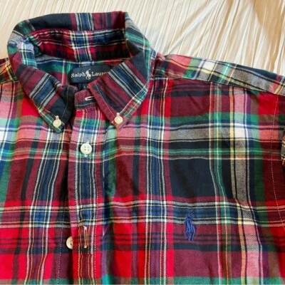 Ralph Lauren Camisa Roja A Cuadros Manga Larga Botones Talla Grande 14-16 Foto 1 de 4