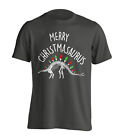 Merry Christmasaurus - Funny Christmas Dinosaur Shirt - Black Adult T-shirt (...