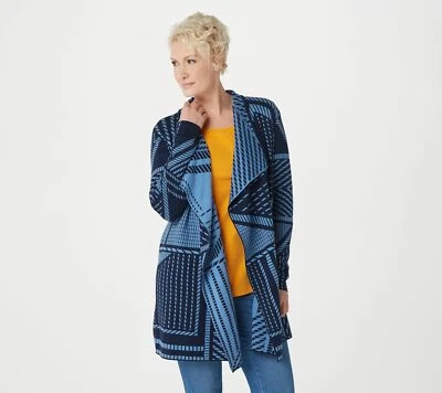 Nuevo Isaac Mizrahi Live! Cárdigan M TRUE DENIM Geo Jacquard Azul QVC 2909 Foto 1 de 4