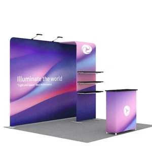 Juegos de eventos de cabina de exhibición de tela de tensión de 10 pies con estantes podio - Imagen 1 de 6