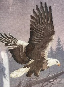 Weißkopfseeadler 22x17 gerahmte Stickerei Handarbeit Kreuzstich Grannycore - Bild 1 von 6